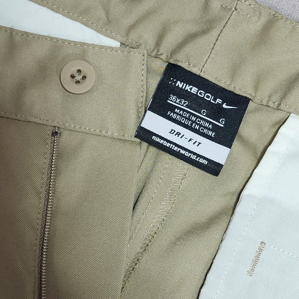 Nike Golf Mens Dri-FIT Flat Front Chino Pants Khaki Tan 36x32 Stretch RN 56323